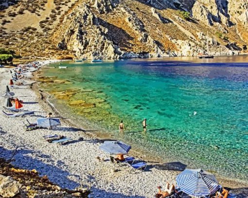 Beautiful Beach In Symi Greece paint by numbers