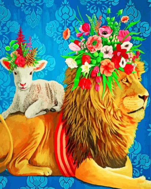 Floral Lion And Lamb Paint by numbers