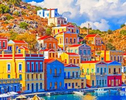 Symi Colorful Buildings Paint by numbers