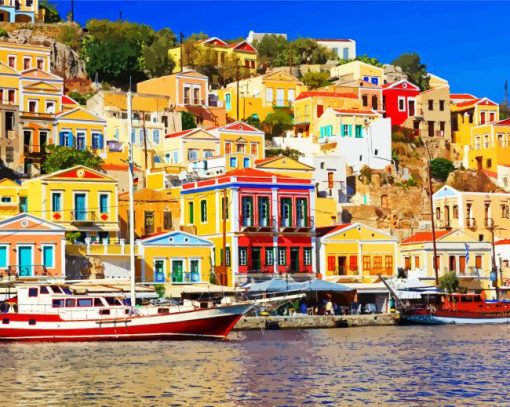 Symi Island Greec Colorful Buildings Piant by numbers