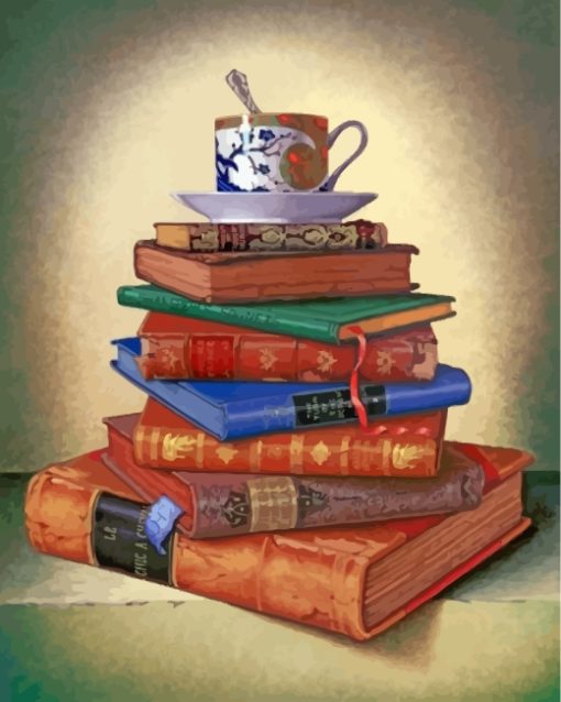 Cooffee Cup On Vintage Books paint by numbers