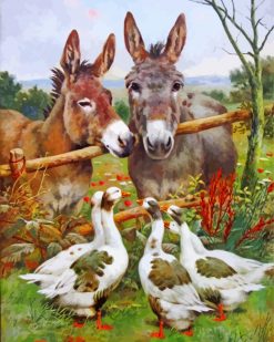 Donkeys And Geese In Farm paint by numbers