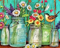 Flowers in Mason jars paint by numbers
