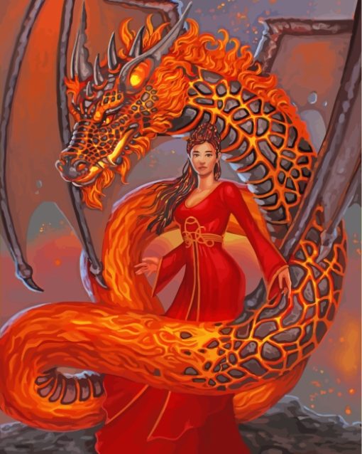 Girl With Big Dragon paint by numbers