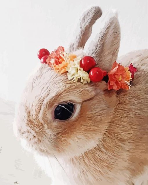 Rabbit with Colorful flower wreath paint by number