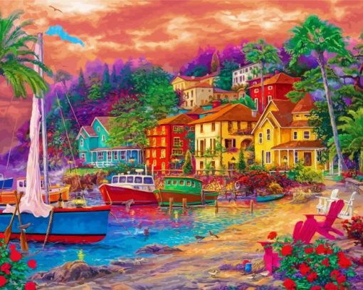 Spring Beach Town paint by numbers