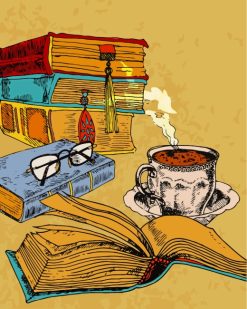 Vintage Books And Coffee paint by numbers