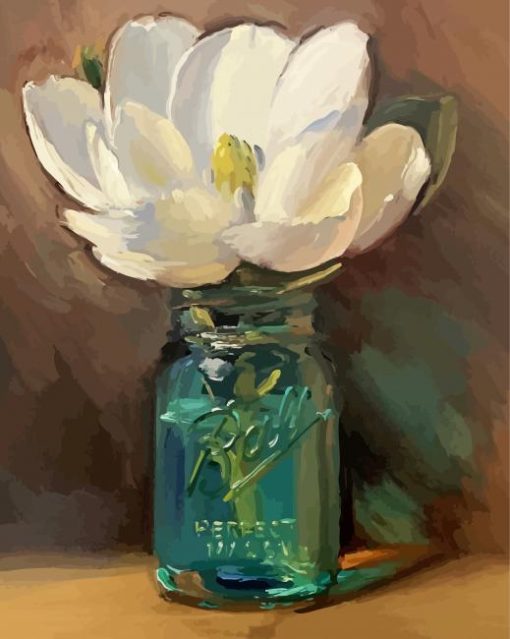 White Flower in Mason jar paint by number