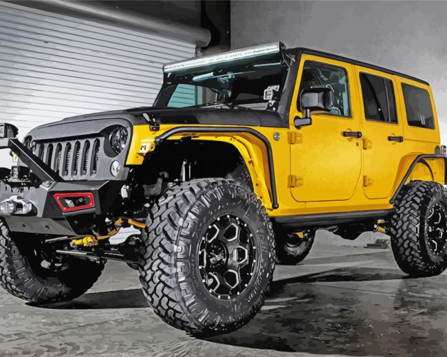 Yellow Jeep wrangler unlimited Engine paint by numbers