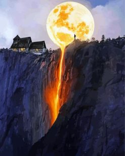 Moon And Waterfall Art paint by numbers
