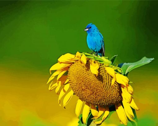 Blue Bird On Sunflower paint by numbers