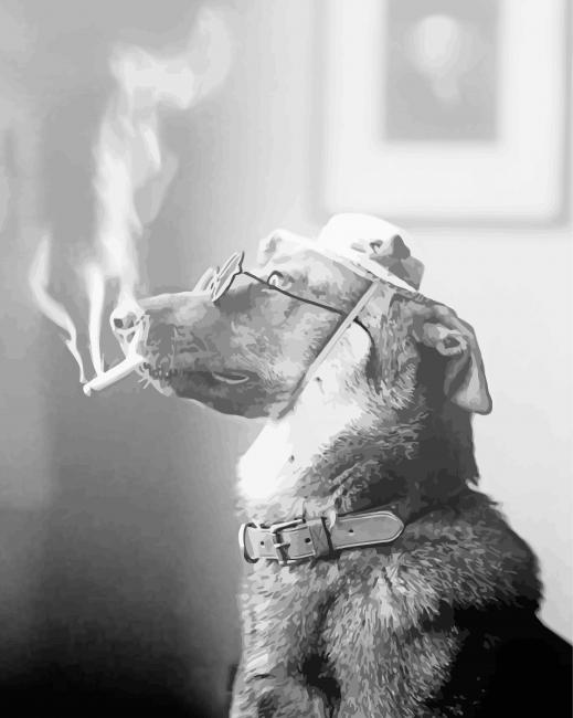 Classy Dog Smoking A Cigarette paint by numbers