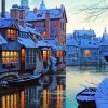 House And River Winter Reflections paint by numbers