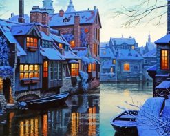 House And River Winter Reflections paint by numbers