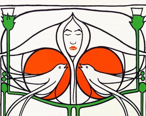 woman and birds by Charles rennie mackintosh paint by number