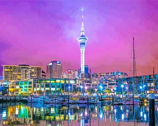 Auckland At Night New Zeeland paint by numbers