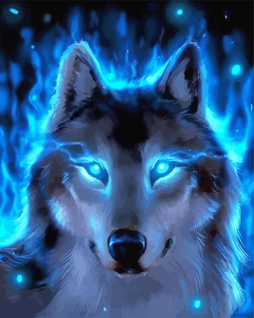 Blue Fire Wolf paint by number