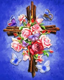 Cross With Butterflies paint by numbers