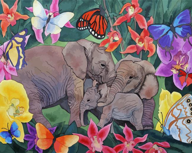 Cute Elephant And Butterfly paint by numbers