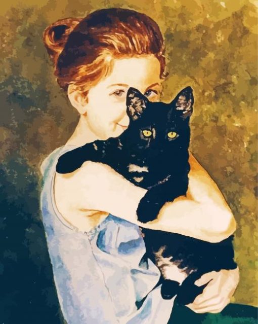 Girl With Black Cat paint by numbers