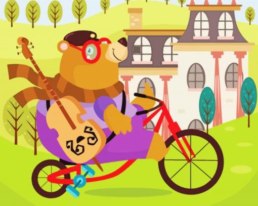 Illustration Bear On Bike paint by numbers