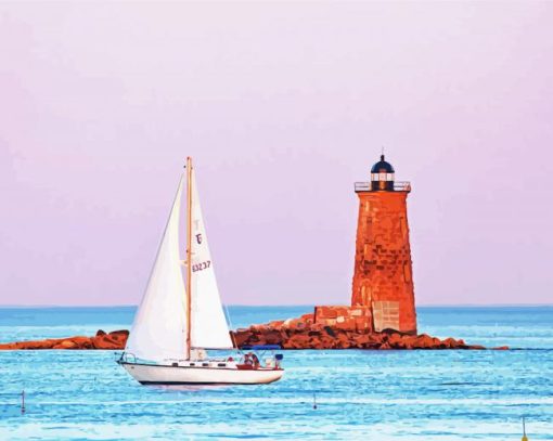 Lighthouse And Sailboat paint by numbers