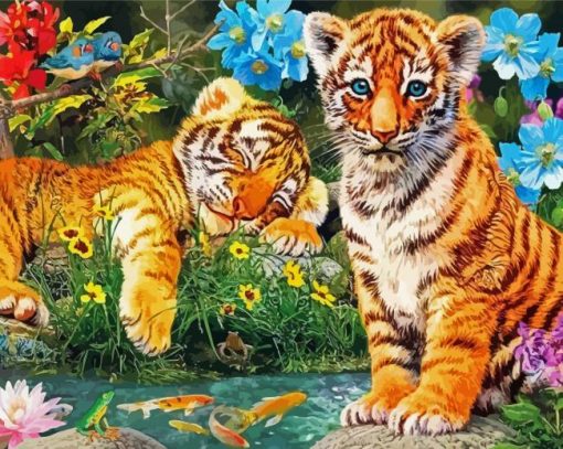 Tiger Cubs Ad Flowers paint by numbers