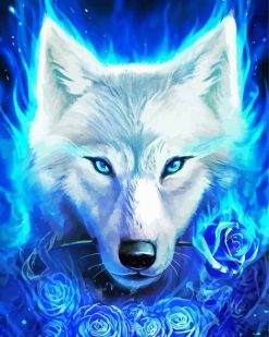 Aesthetic Blue Fire Wolf paint by number