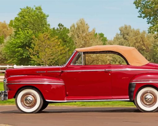 Dark Red Old Mercury Convertible paint by number