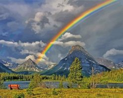 Snowy Mountains Rainbow Landscape paint by numbers