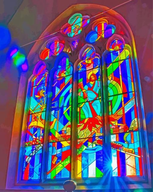 Colorful Stained Glass Church Window paint by numbers