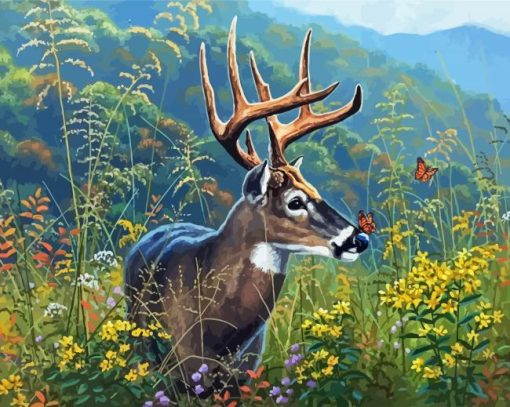 Deer With Butterfly On Nose paint by numbers