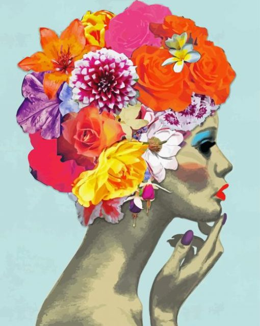 Floral Art Girl Side Profile paint by numbers