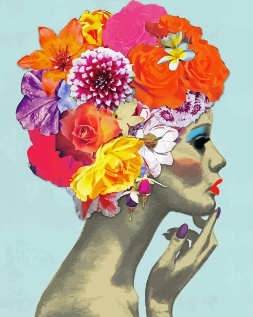 Floral Art Girl Side Profile paint by numbers