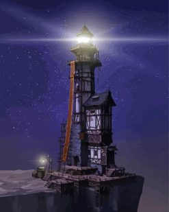 Medieval Lighthouse At Night Art paint by numbers