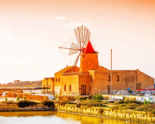 Windmill Trapani In Italy paint by numbers
