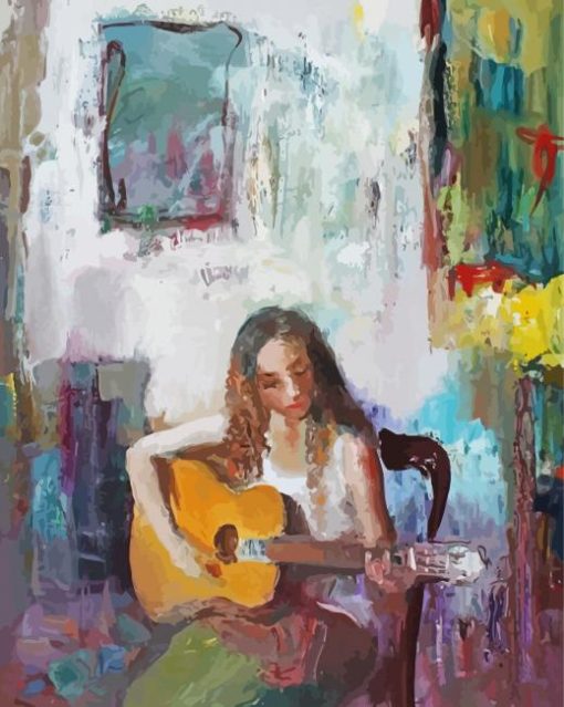 Abstract Guitarist Girl paint by numbers