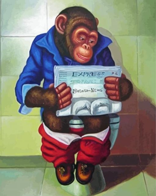 Monkey On Toilet Reading Newspapers paint by numbers
