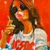 Cool Girl Blowing Bubble Gum paint by numbers