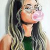 Girl Blowing Bubble Gum paint by numbers