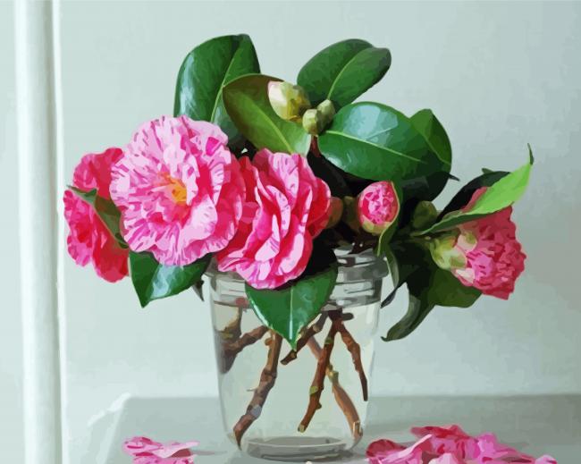 Glass Vase With Camellia Flowers paint by numbers