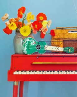 Vintage Poppy Flowers And Piano paint by numbers
