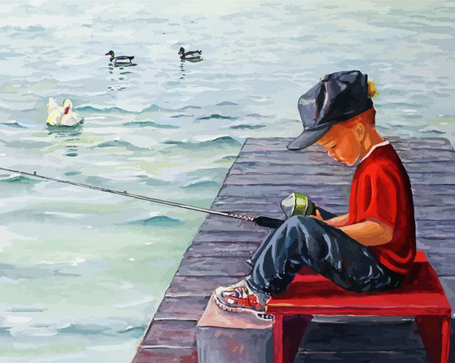 Boy Fishing paint by numbers