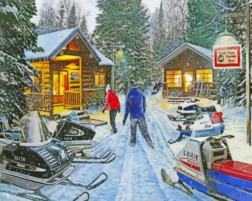 Vintage Snowmobiles paint by numbers