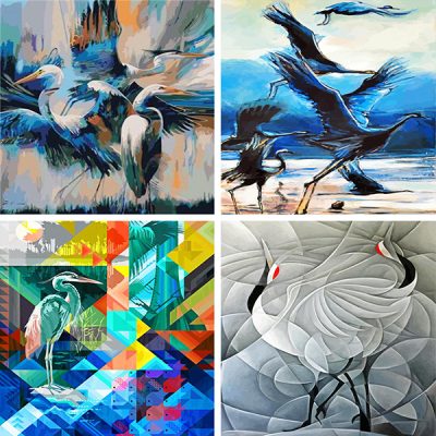 Abstract cranes painting by numbers