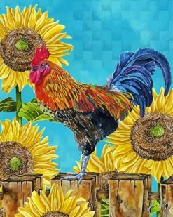 Rooster And Sun Flower paint by numbers