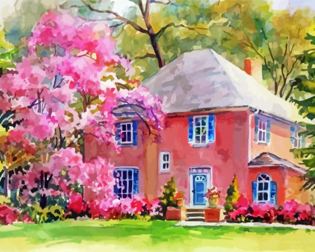 Abstract Pink House paint by numbers