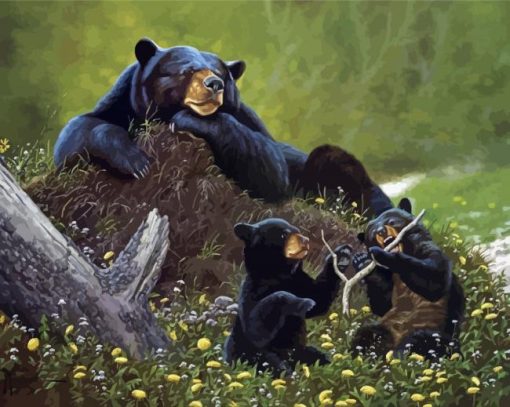 Black Bear And Cubs paint by numbers