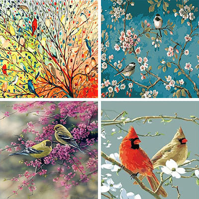 birds tree painting by numbers
