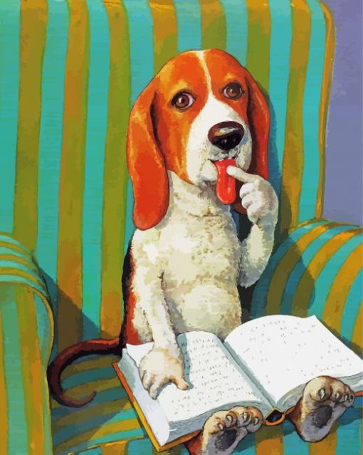 Cute Dog Reading A Book paint by numbers